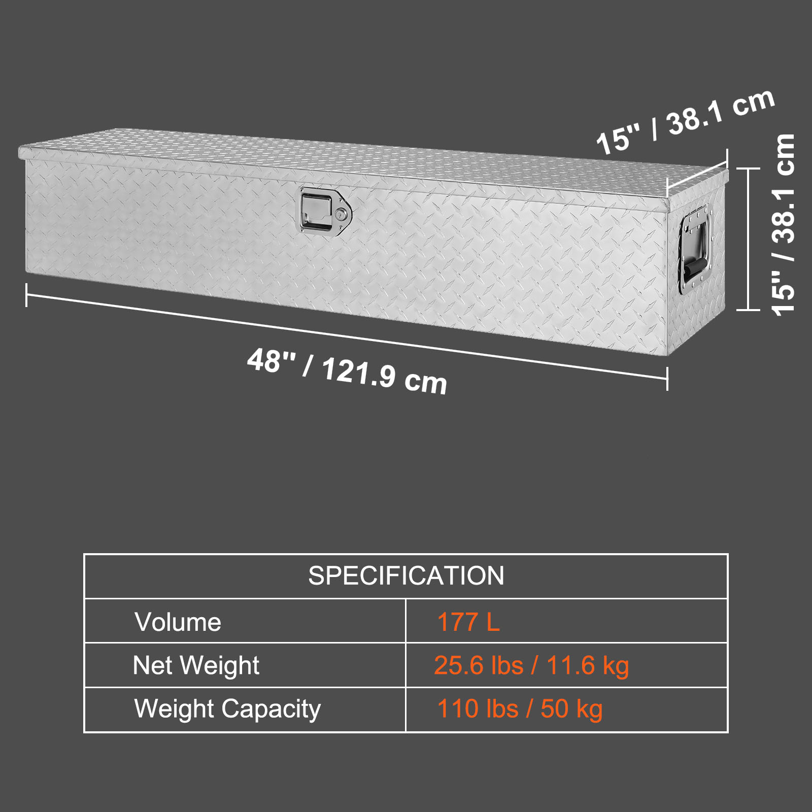 Heavy Duty Aluminium Truck Bed Tool Box With Lock And Side Handles_voghion.com